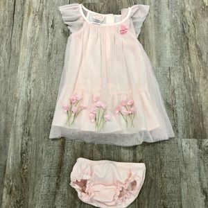 Baby Biscotti Light Pink Layered Dress With Flowers. Size 24 Months. NWT.